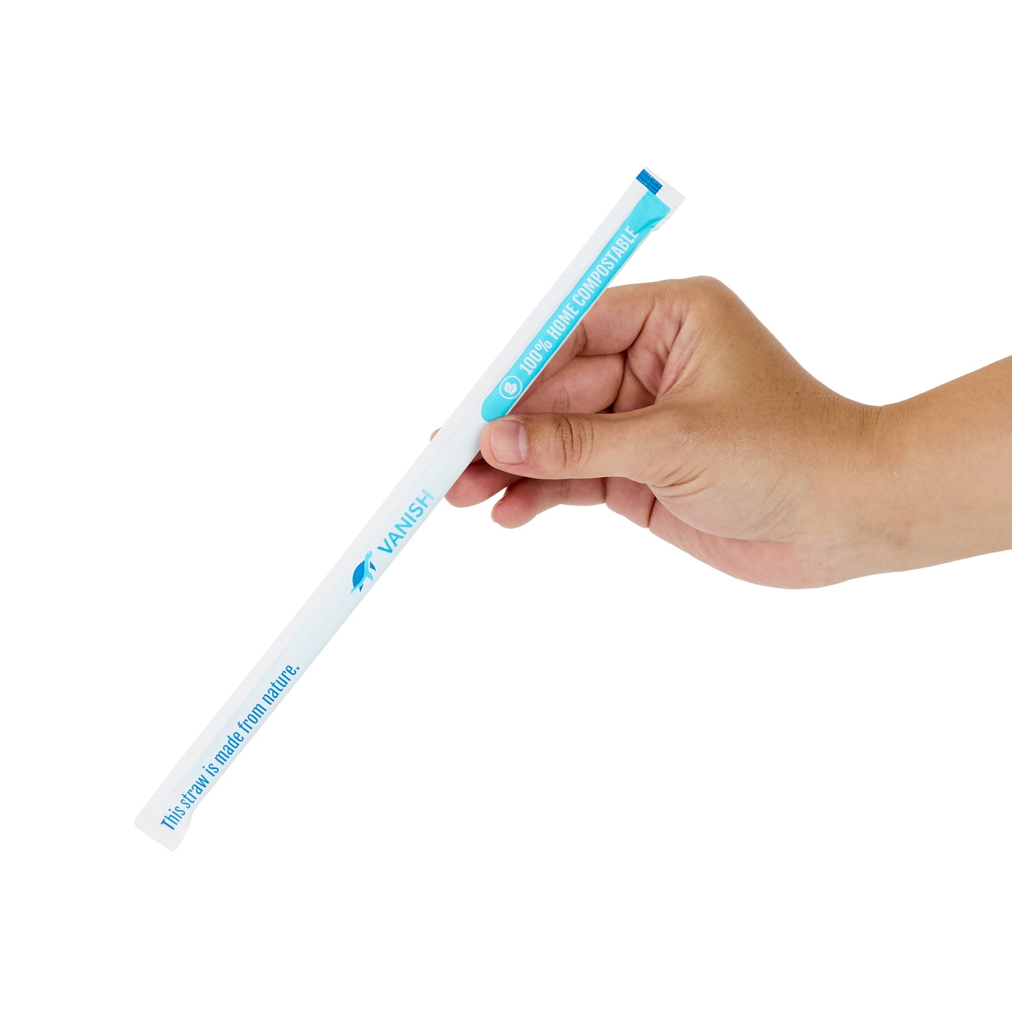 Vanish Blue PHA Plastic Straw - Wrapped, Compostable - 8 1/4" - 1000 count box