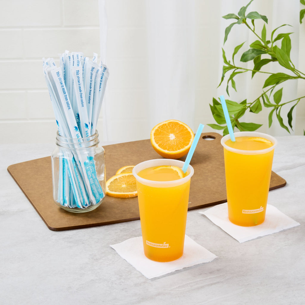 Vanish Blue PHA Plastic Straw - Wrapped, Compostable - 8 1/4" - 1000 count box