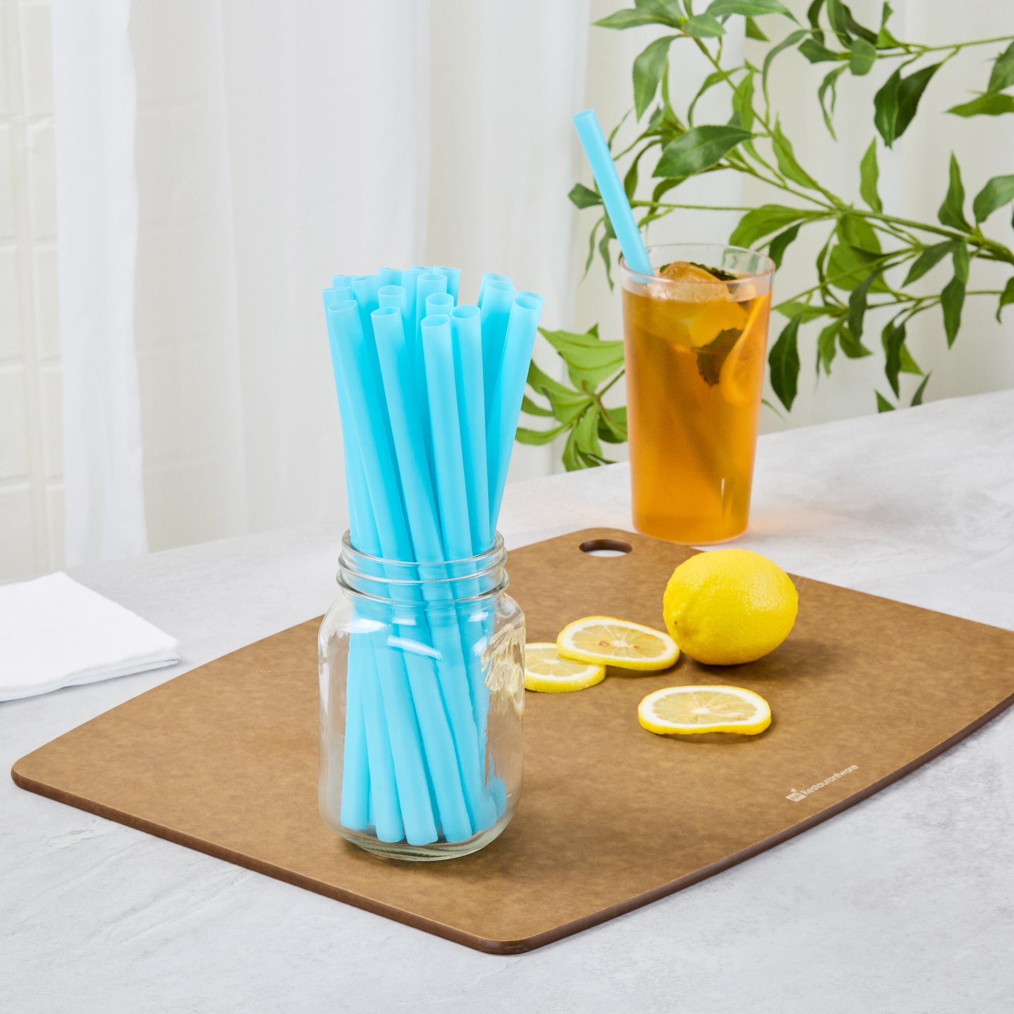 Vanish Blue PHA Plastic Straw - Unwrapped, Compostable - 9" - 100 count box