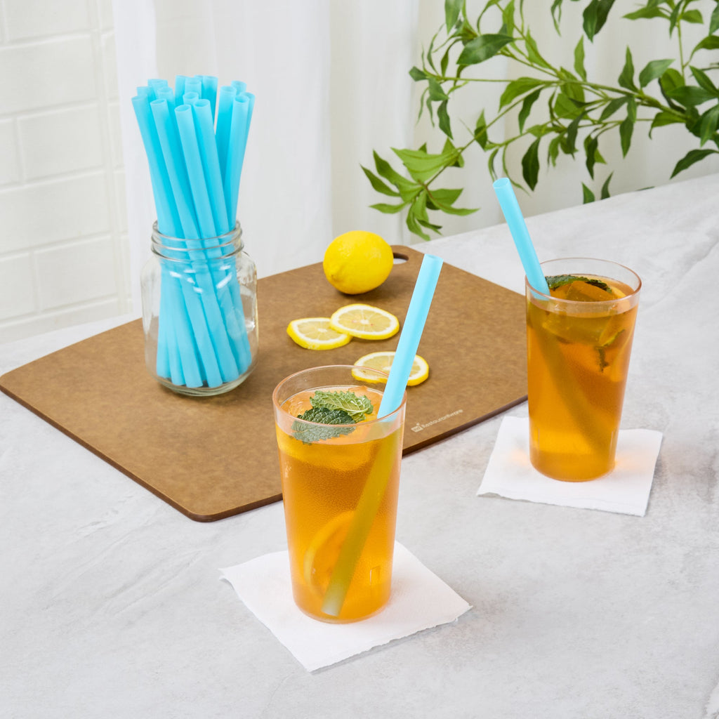 Vanish Blue PHA Plastic Straw - Unwrapped, Compostable - 9" - 100 count box