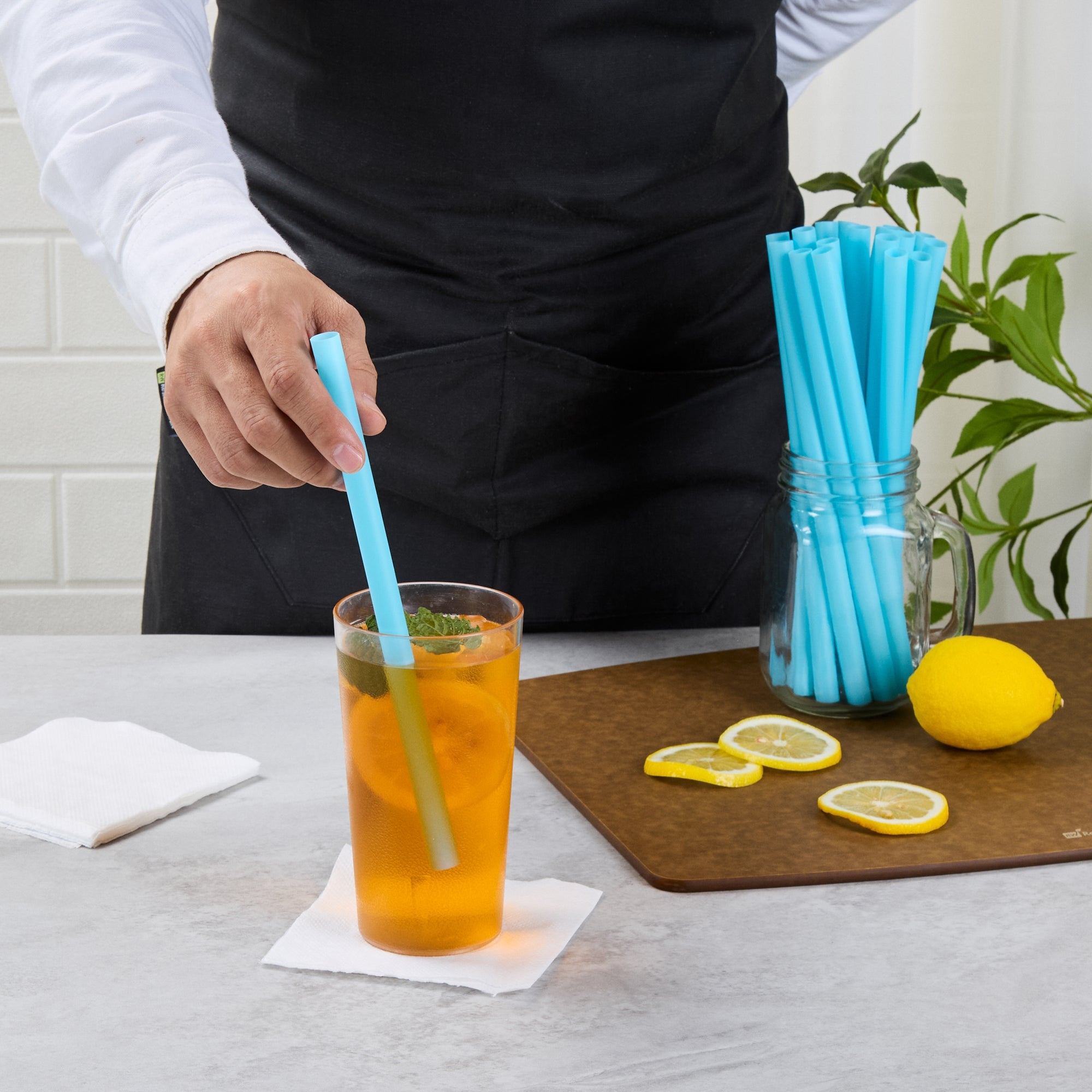 Vanish Blue PHA Plastic Straw - Unwrapped, Compostable - 9" - 100 count box