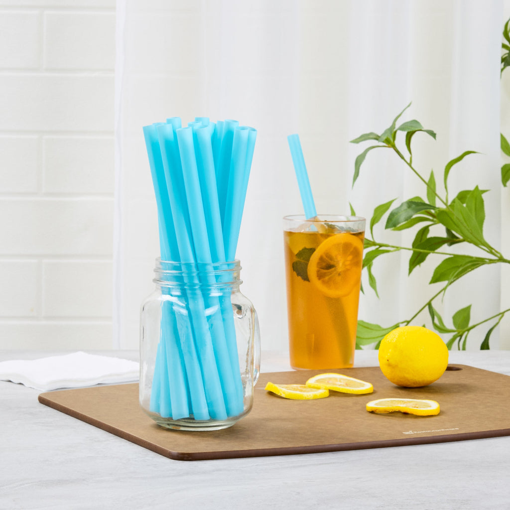 Vanish Blue PHA Plastic Straw - Unwrapped, Compostable - 9" - 100 count box