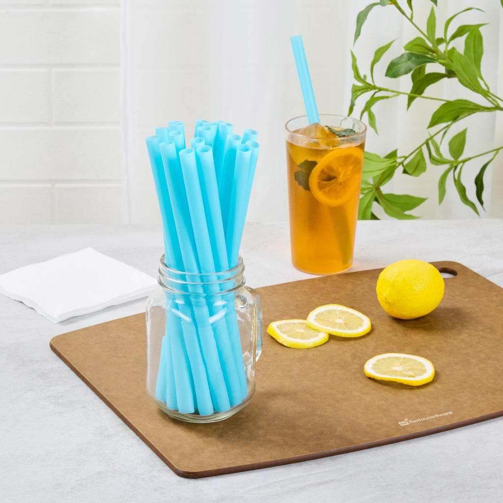 Vanish Blue PHA Plastic Straw - Unwrapped, Compostable - 9" - 100 count box
