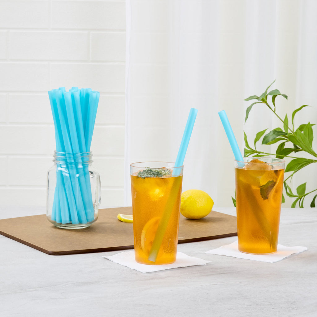 Vanish Blue PHA Plastic Straw - Unwrapped, Compostable - 9" - 100 count box