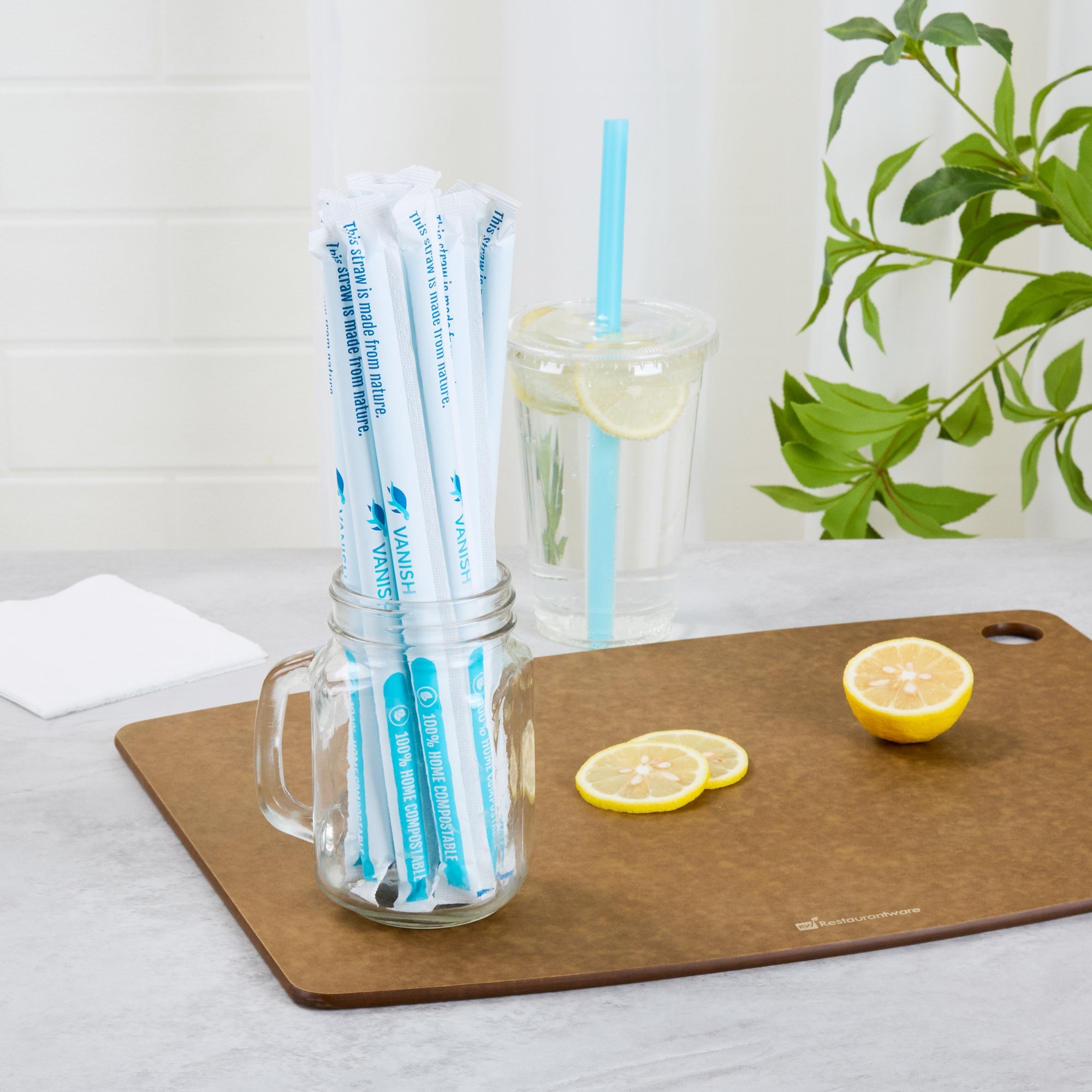 Vanish Blue PHA Plastic Straw - Wrapped, Compostable - 9" - 100 count box