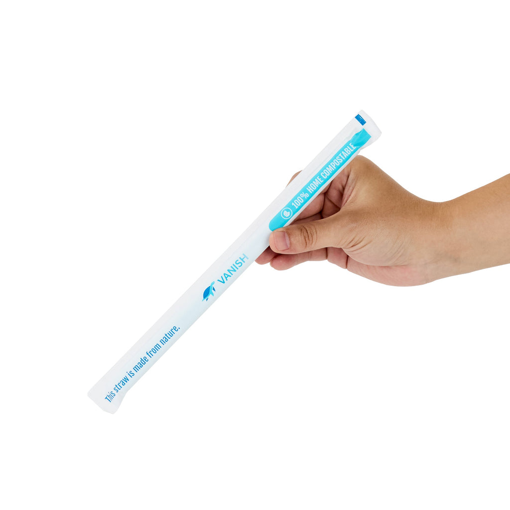 Vanish Blue PHA Plastic Straw - Wrapped, Compostable - 9" - 100 count box