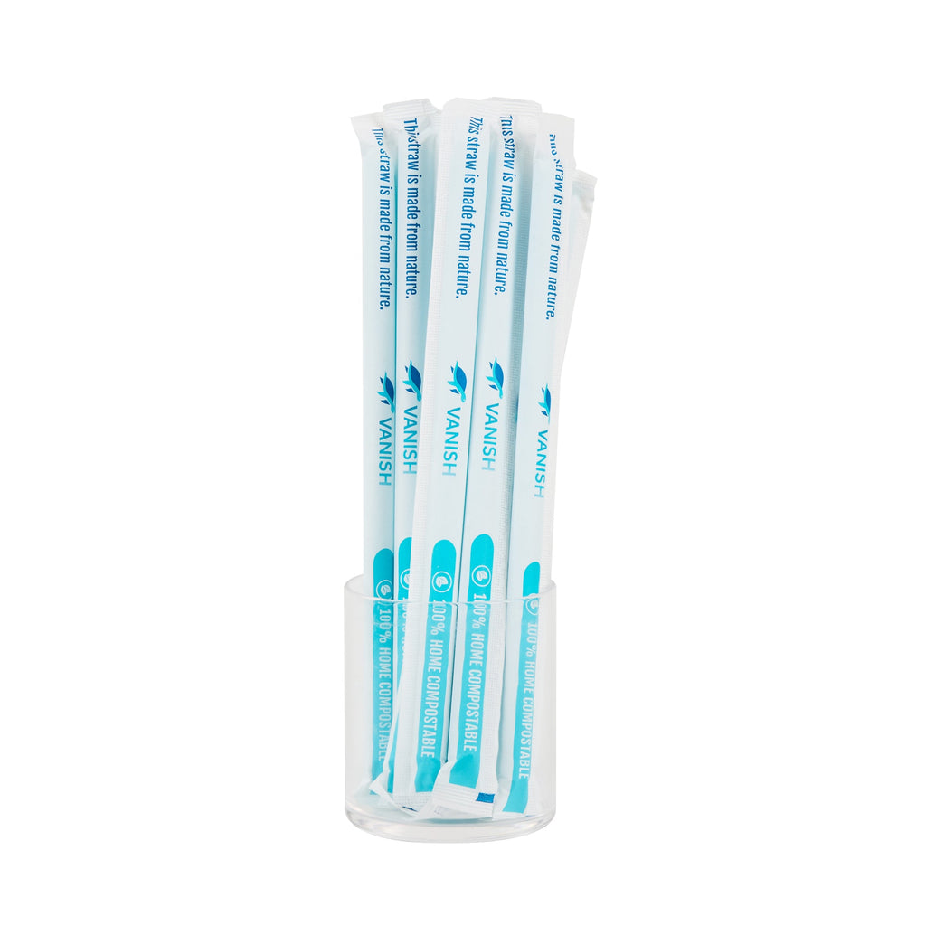 Vanish Blue PHA Plastic Straw - Wrapped, Compostable - 9" - 100 count box