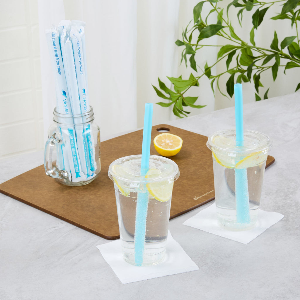 Vanish Blue PHA Plastic Straw - Wrapped, Compostable - 9" - 100 count box