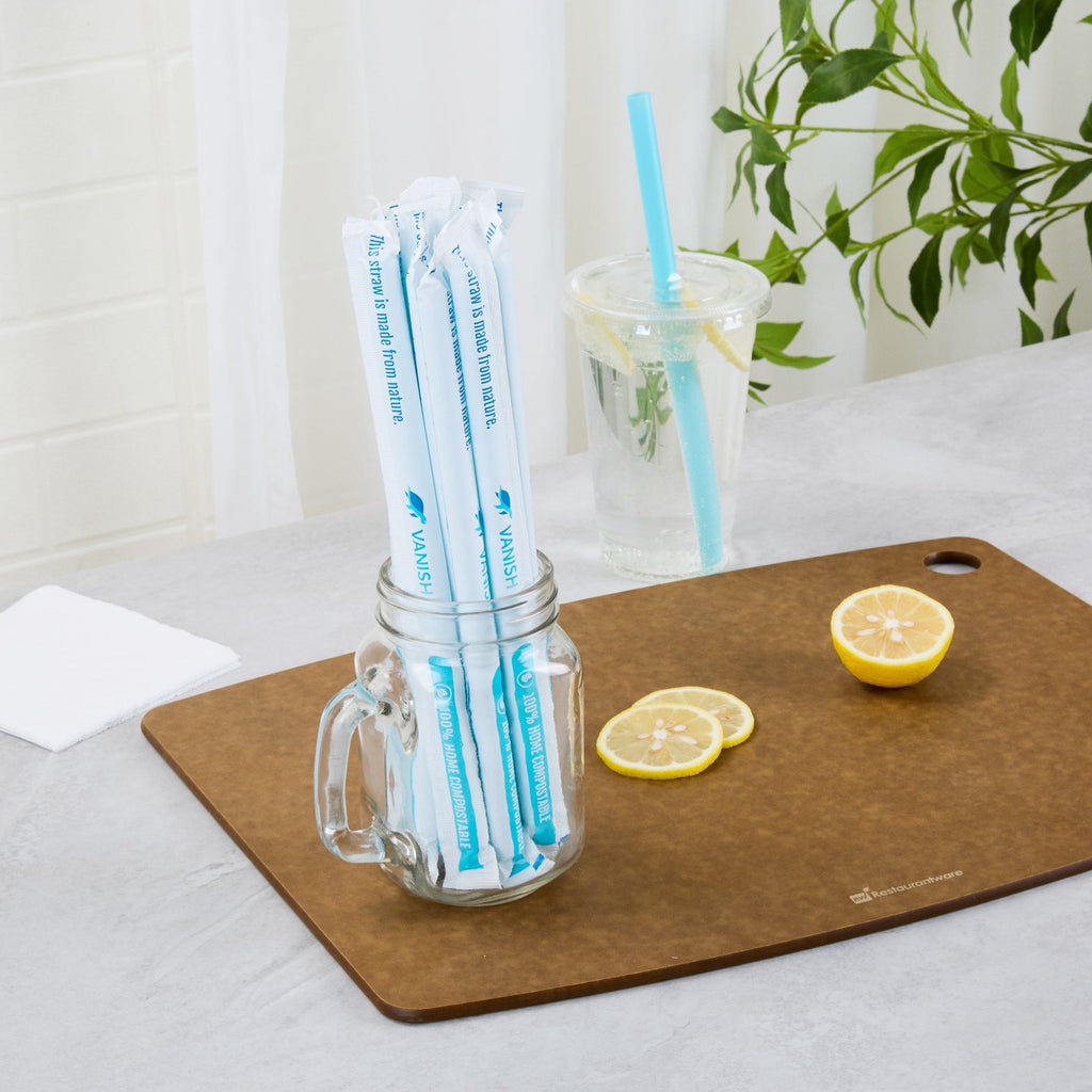 Vanish Blue PHA Plastic Straw - Wrapped, Compostable - 9" - 100 count box