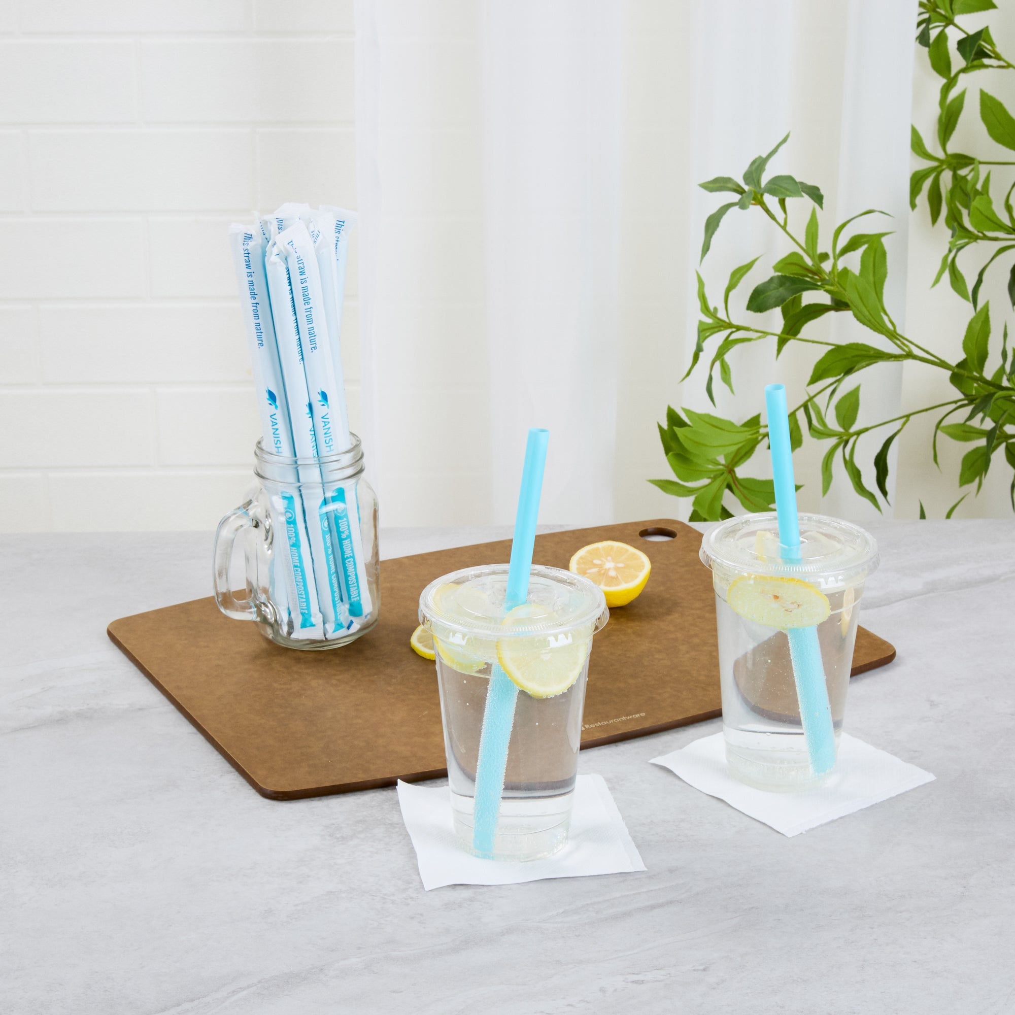 Vanish Blue PHA Plastic Straw - Wrapped, Compostable - 9" - 100 count box