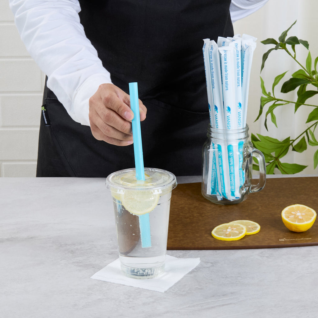 Vanish Blue PHA Plastic Straw - Wrapped, Compostable - 9" - 1000 count box