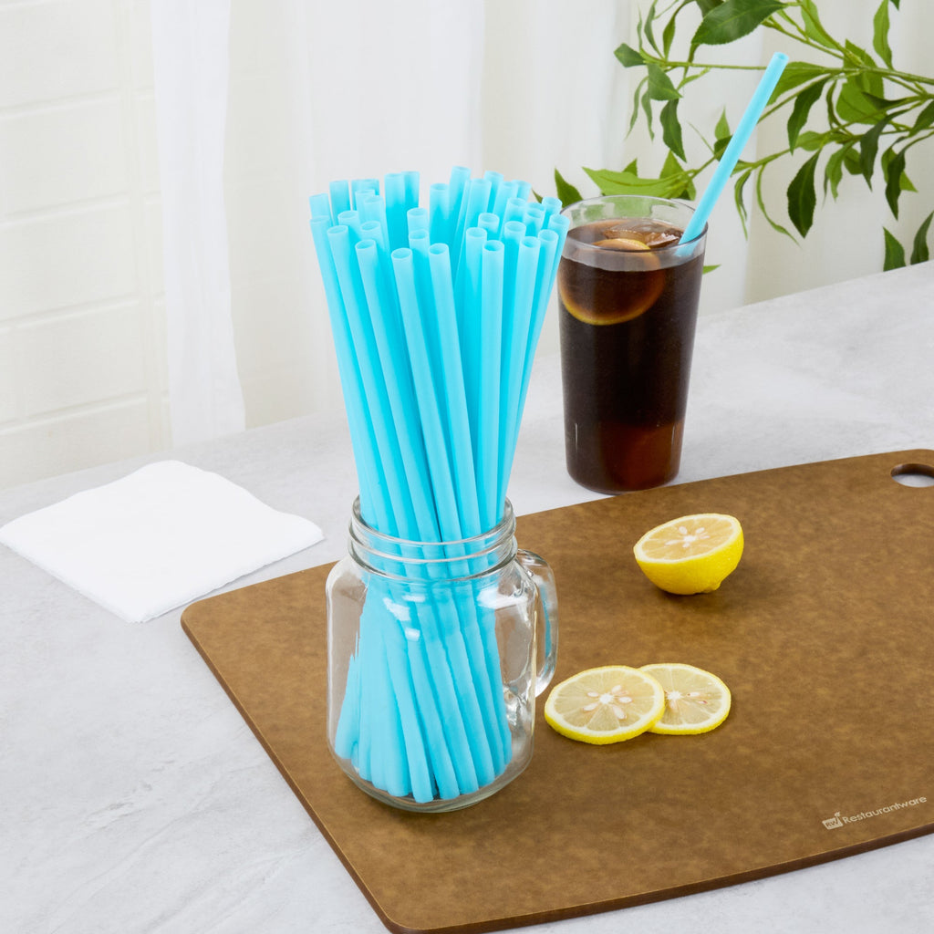 Vanish Blue PHA Plastic Straw - Unwrapped, Compostable - 10 1/4" - 100 count box
