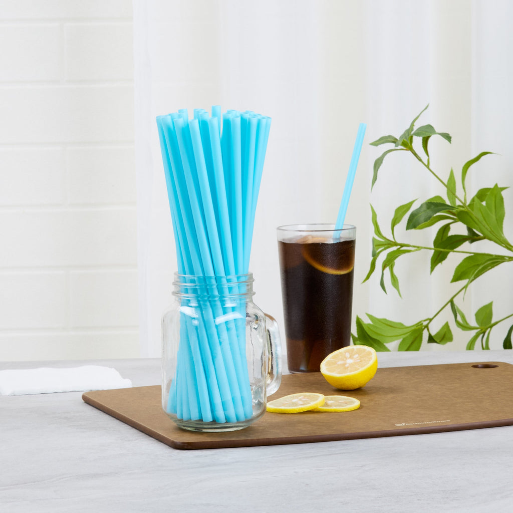 Vanish Blue PHA Plastic Straw - Unwrapped, Compostable - 10 1/4" - 100 count box