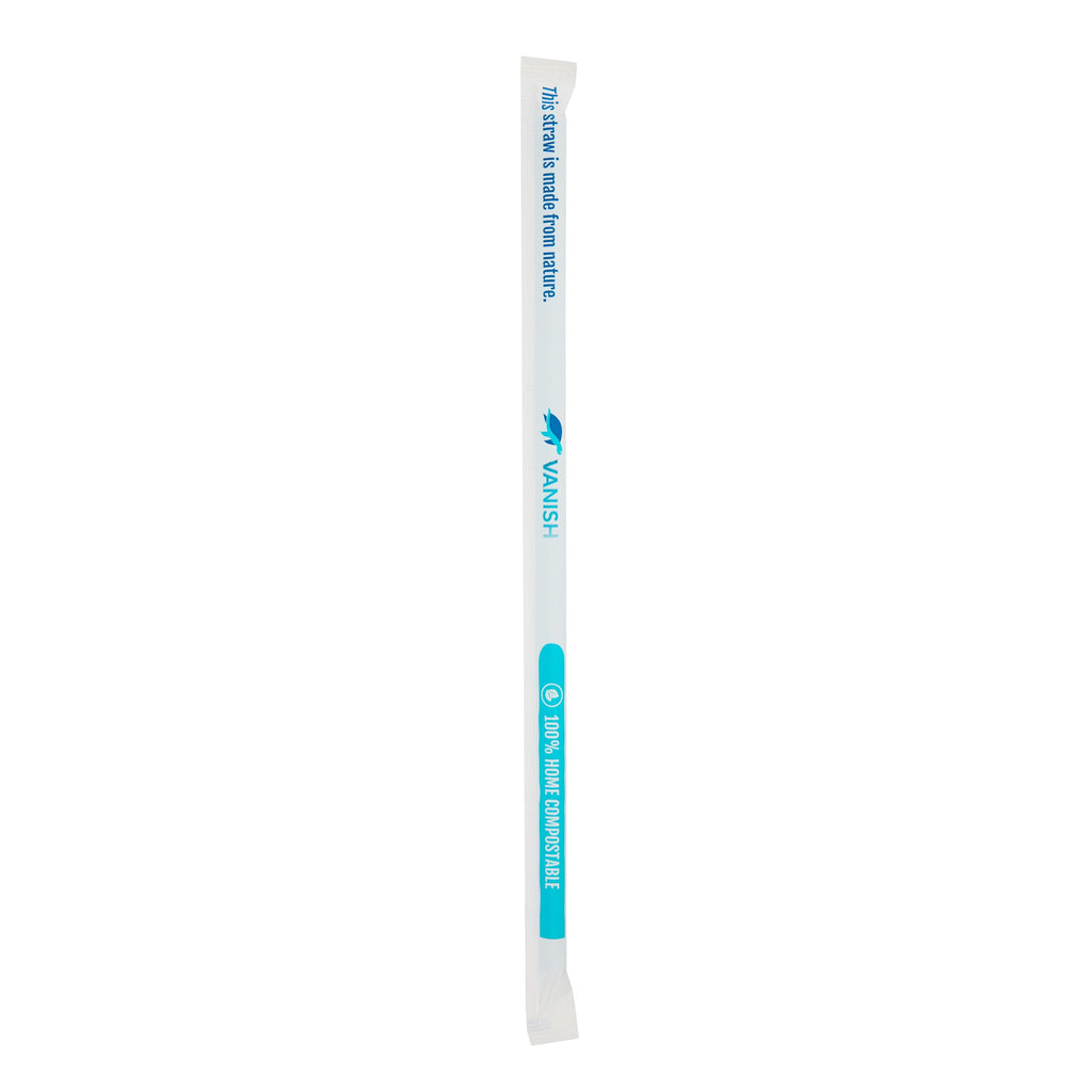 Vanish Blue PHA Plastic Straw - Wrapped, Compostable - 10 1/4" - 100 count box