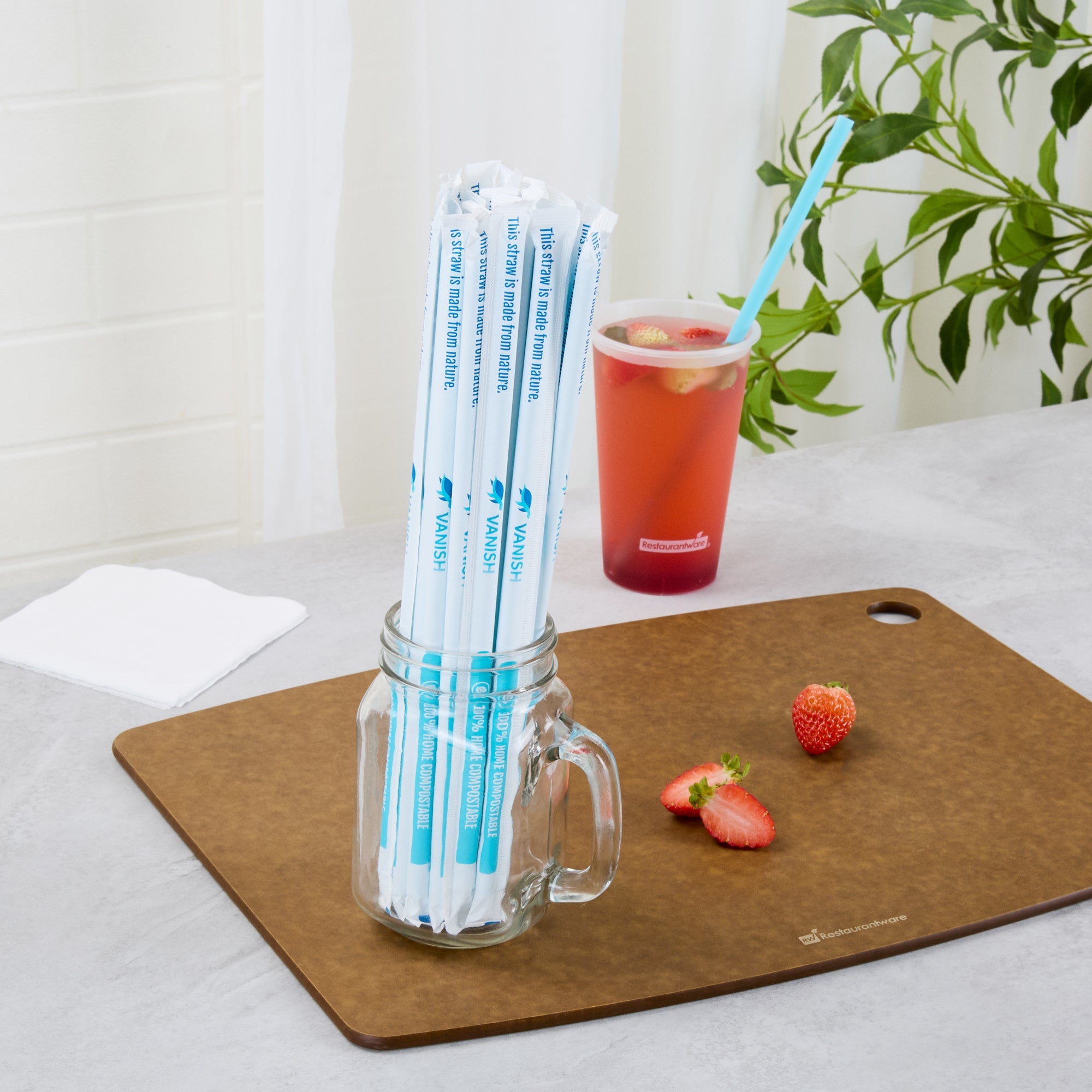 Vanish Blue PHA Plastic Straw - Wrapped, Compostable - 10 1/4" - 100 count box