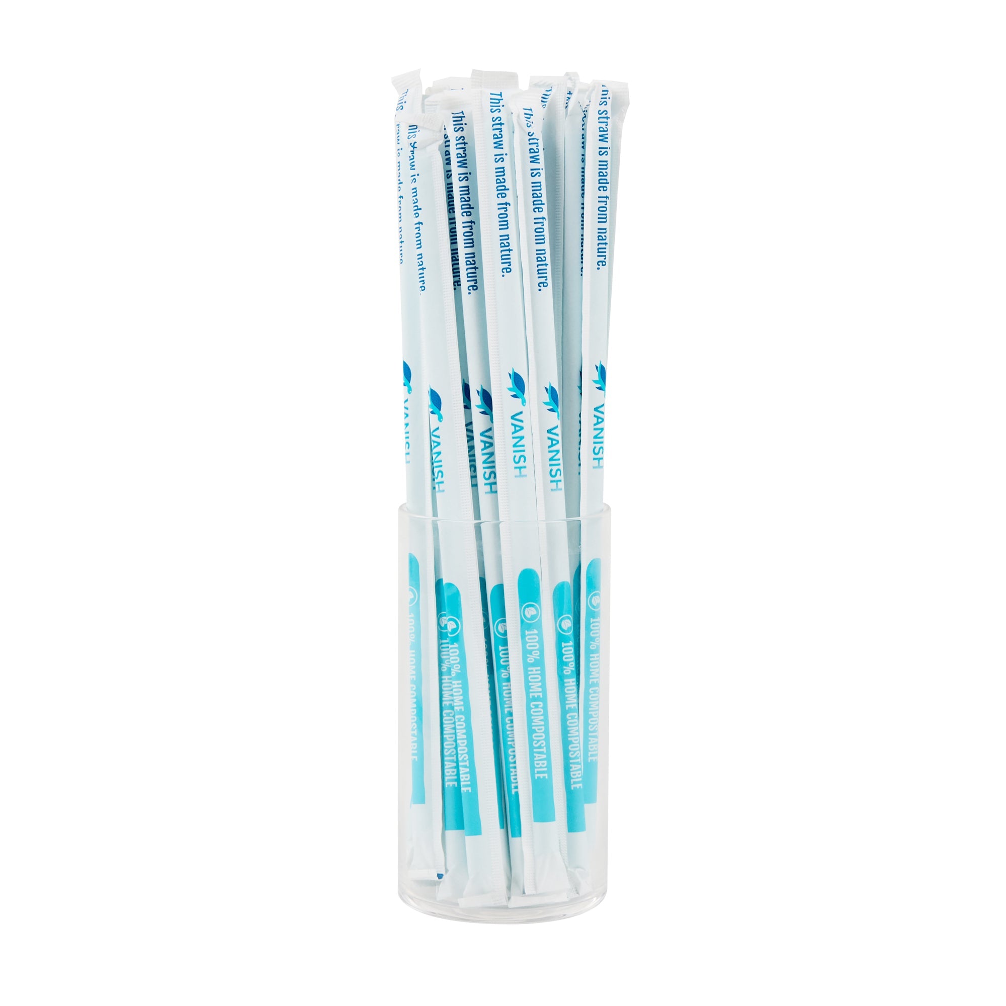 Vanish Blue PHA Plastic Straw - Wrapped, Compostable - 10 1/4" - 100 count box