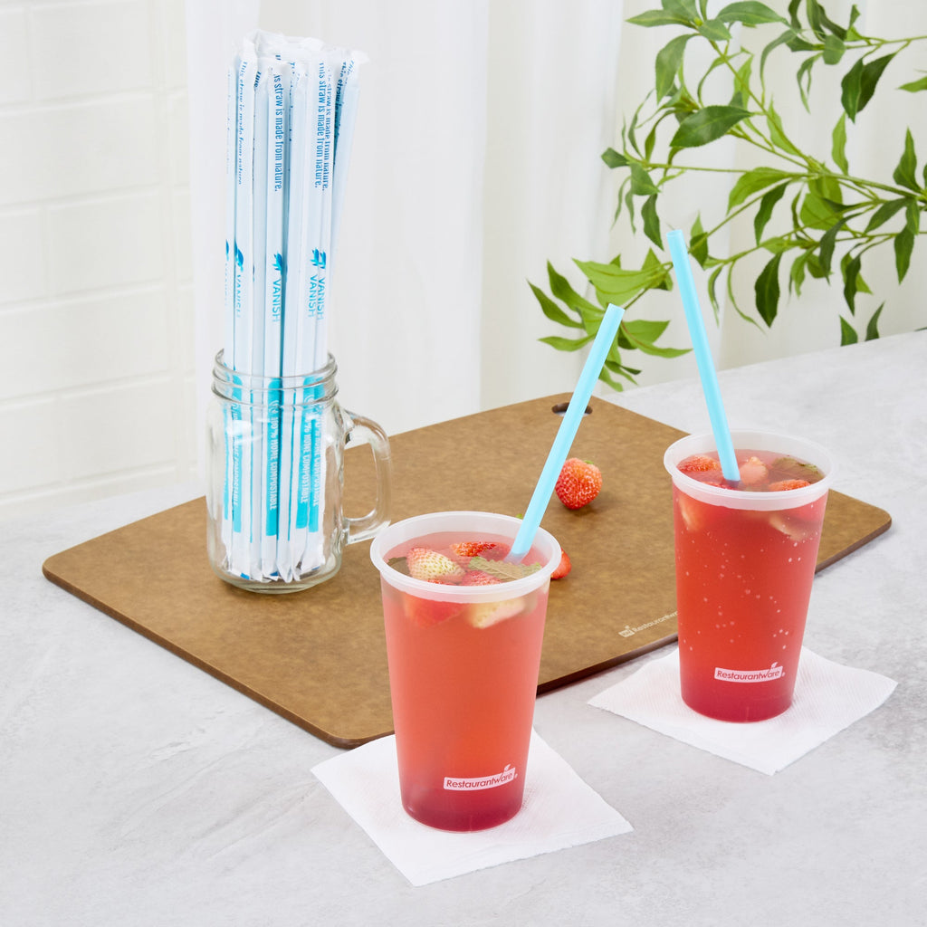 Vanish Blue PHA Plastic Straw - Wrapped, Compostable - 10 1/4" - 100 count box