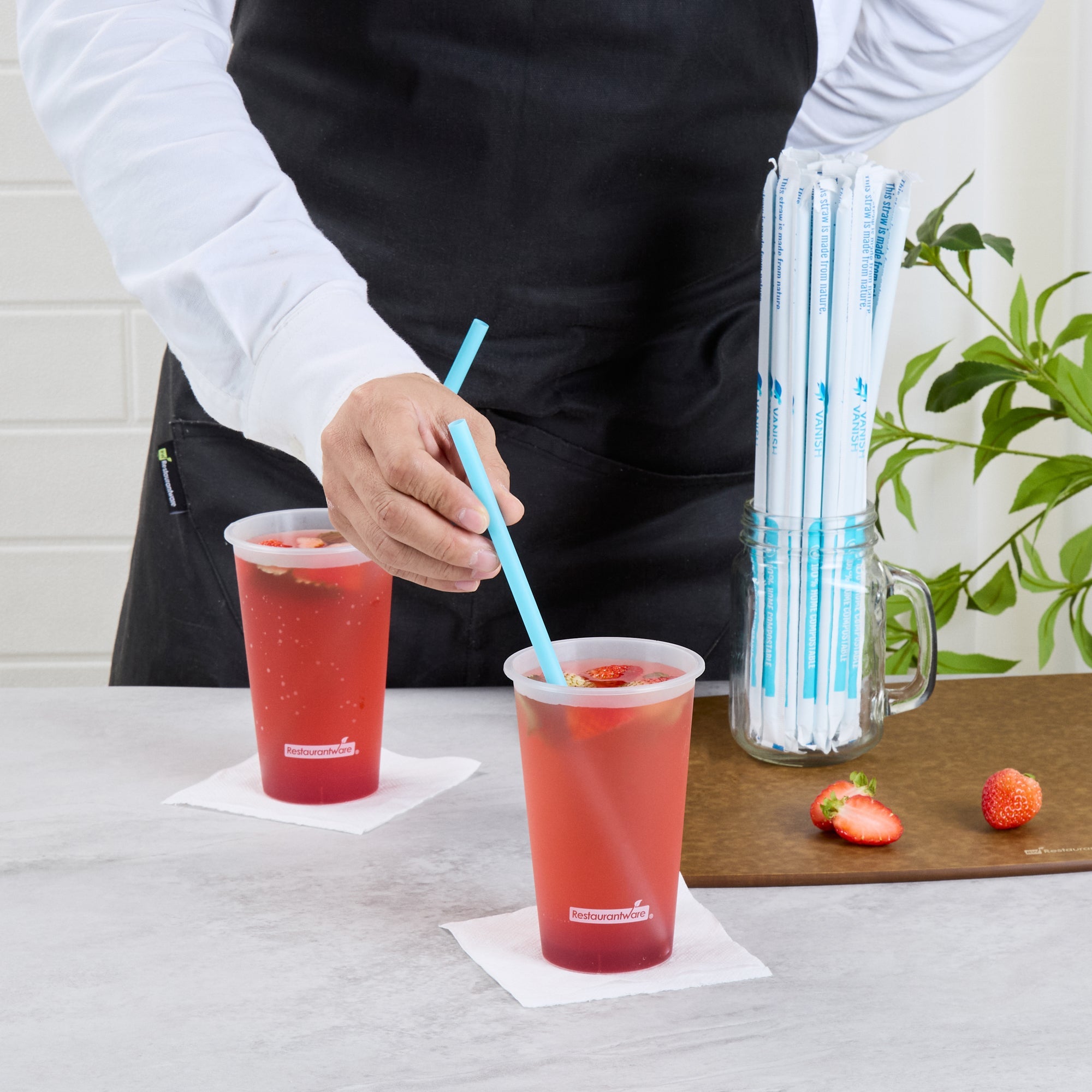 Vanish Blue PHA Plastic Straw - Wrapped, Compostable - 10 1/4" - 100 count box