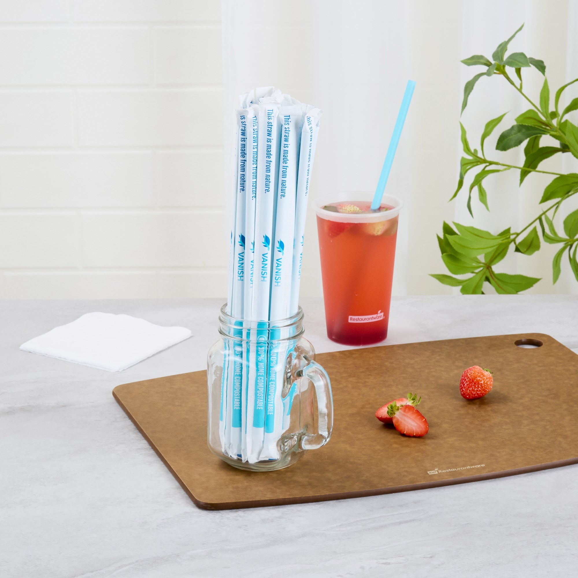 Vanish Blue PHA Plastic Straw - Wrapped, Compostable - 10 1/4" - 100 count box