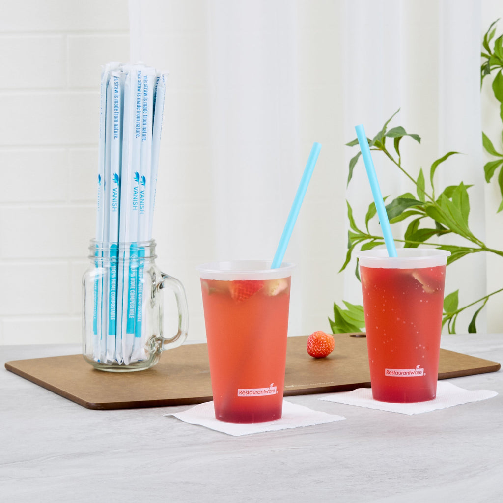 Vanish Blue PHA Plastic Straw - Wrapped, Compostable - 10 1/4" - 100 count box