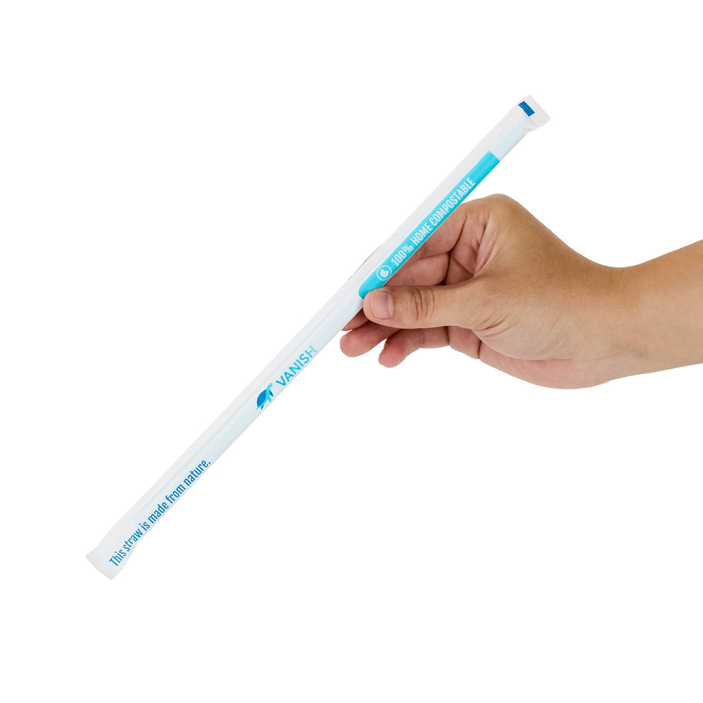 Vanish Blue PHA Plastic Straw - Wrapped, Compostable - 10 1/4" - 1000 count box