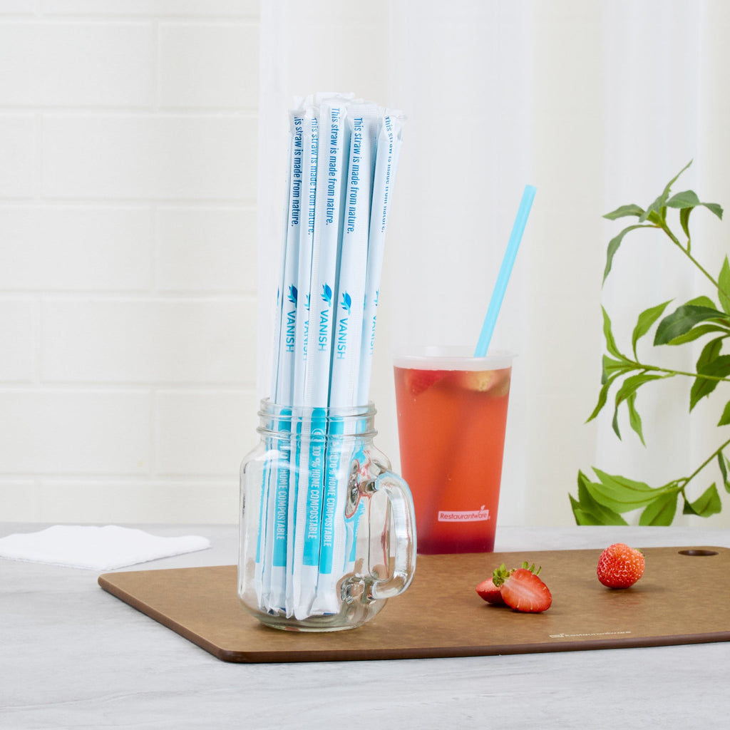 Vanish Blue PHA Plastic Straw - Wrapped, Compostable - 10 1/4" - 1000 count box