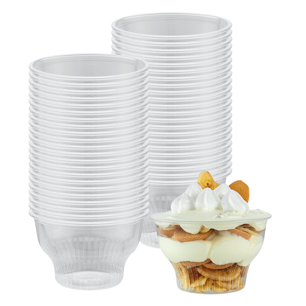 Chef 101 8 oz Round Clear Plastic Dessert Cup - 3 3/4" x 3 3/4" x 2 1/2" - 50 count box
