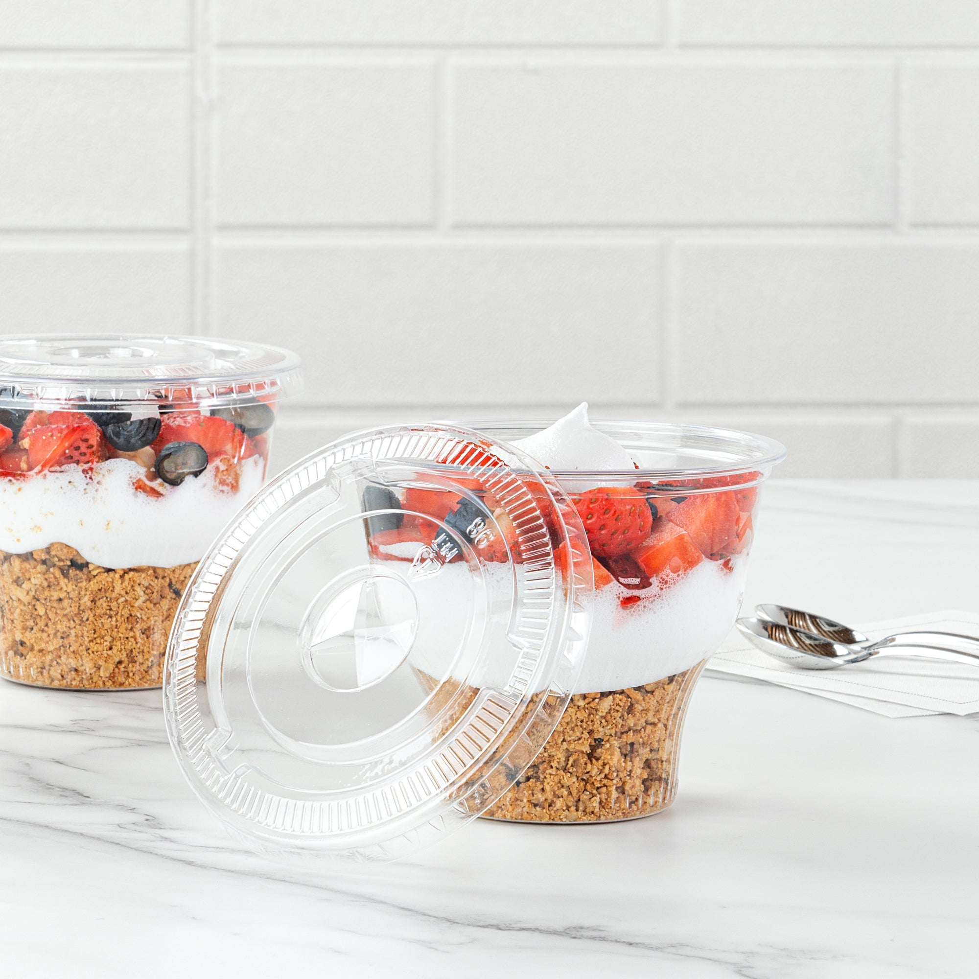 Chef 101 Round Clear Plastic Flat Lid - Fits Plastic Dessert Cup - 3 3/4" x 3 3/4" - 500 count box