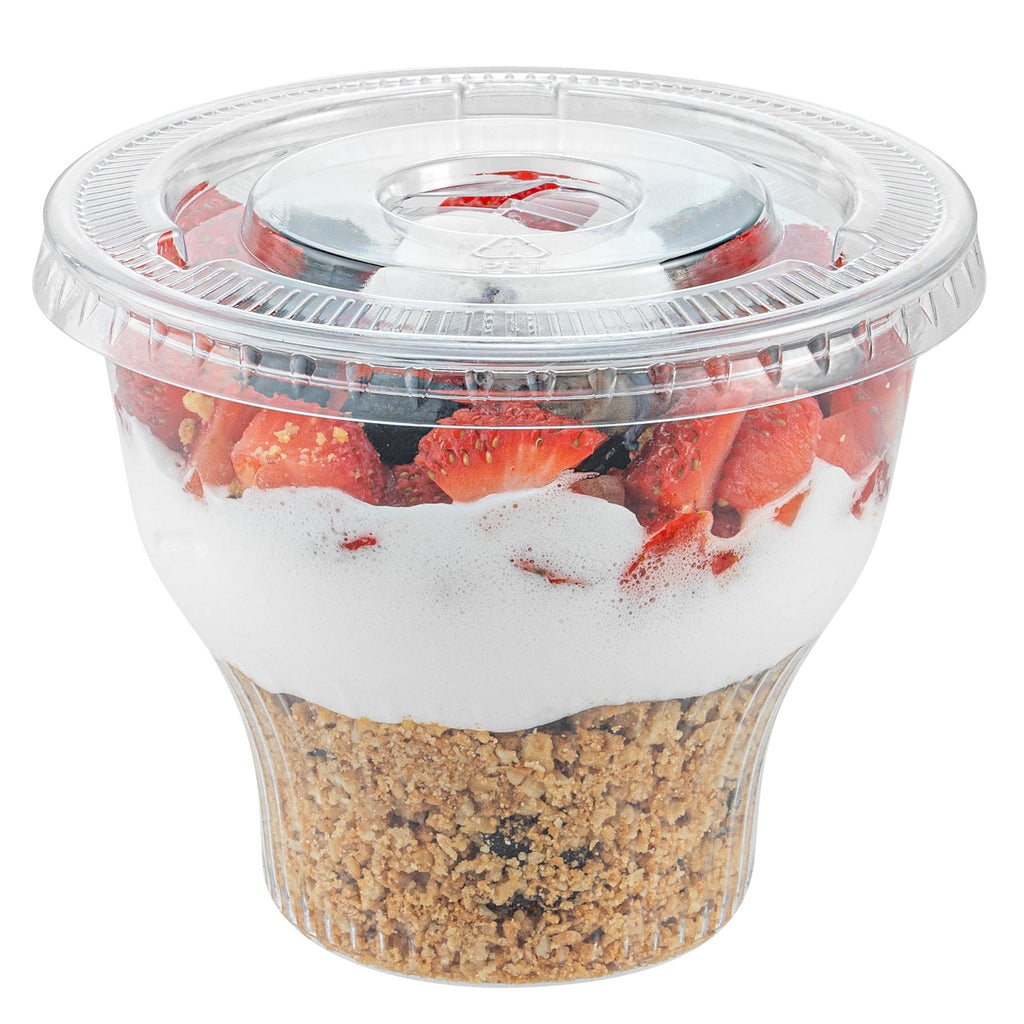 Chef 101 Round Clear Plastic Flat Lid - Fits Plastic Dessert Cup - 3 3/4" x 3 3/4" - 50 count box