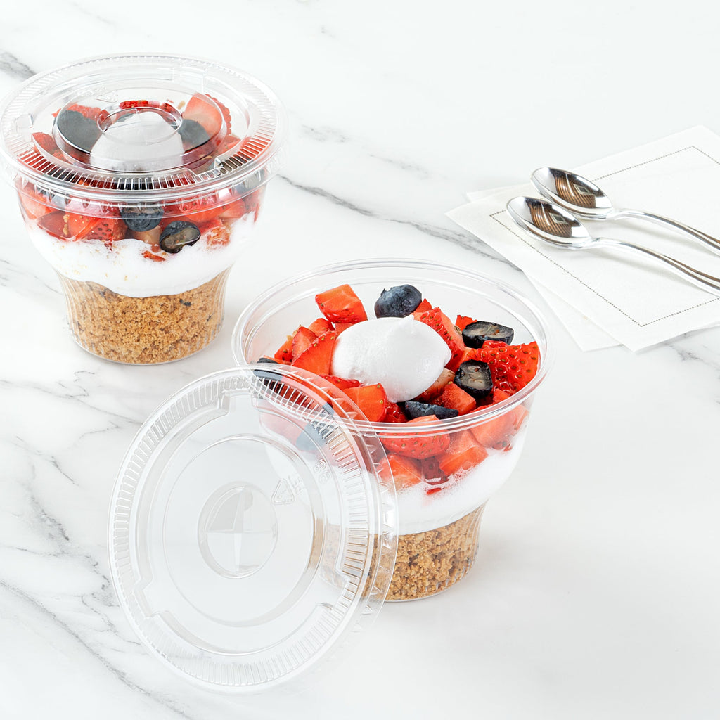Chef 101 Round Clear Plastic Flat Lid - Fits Plastic Dessert Cup - 3 3/4" x 3 3/4" - 50 count box