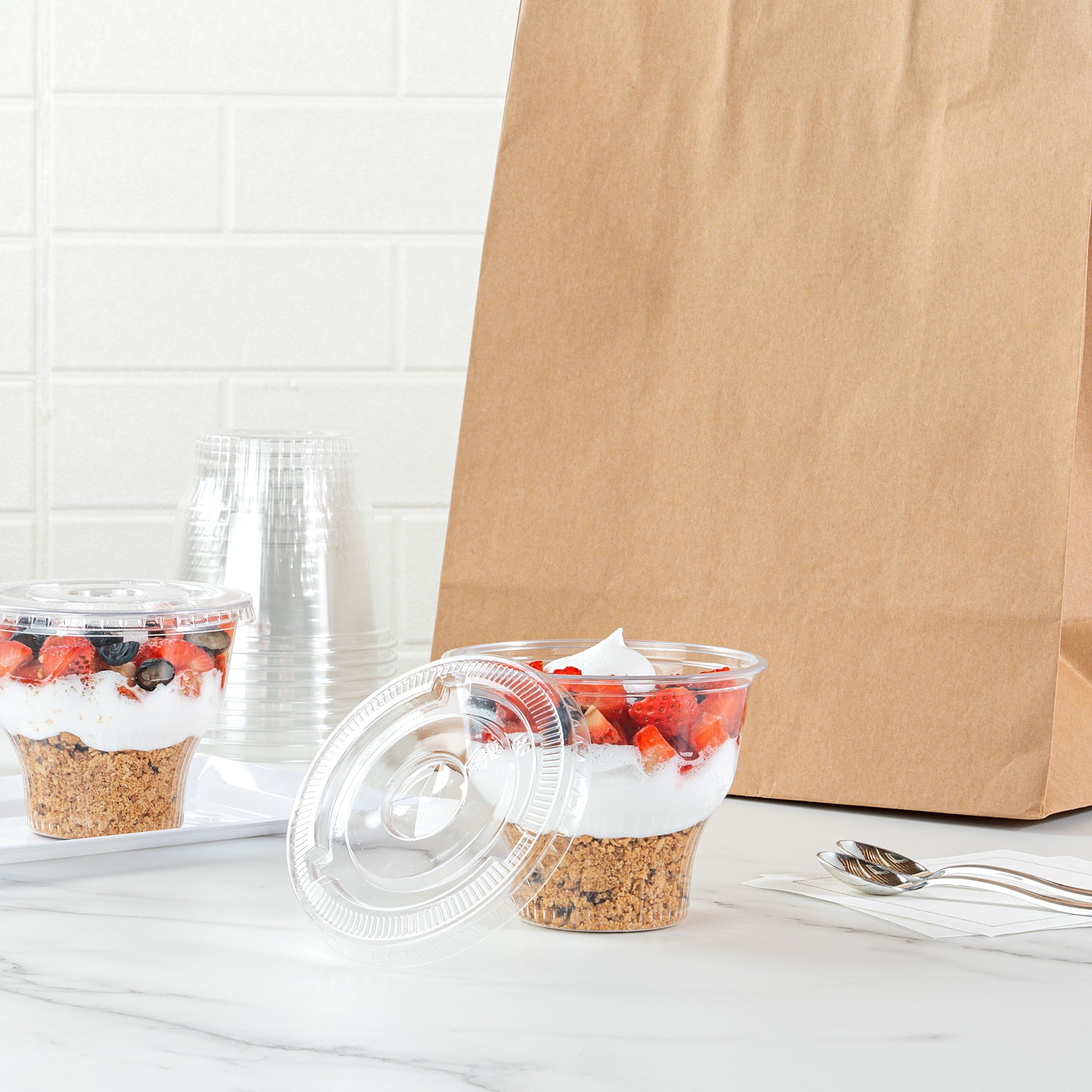 Chef 101 Round Clear Plastic Flat Lid - Fits Plastic Dessert Cup - 3 3/4" x 3 3/4" - 50 count box