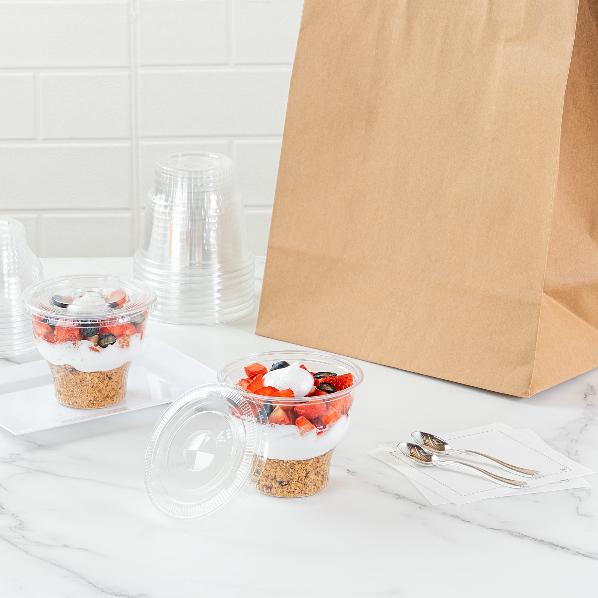 Chef 101 Round Clear Plastic Flat Lid - Fits Plastic Dessert Cup - 3 3/4" x 3 3/4" - 500 count box