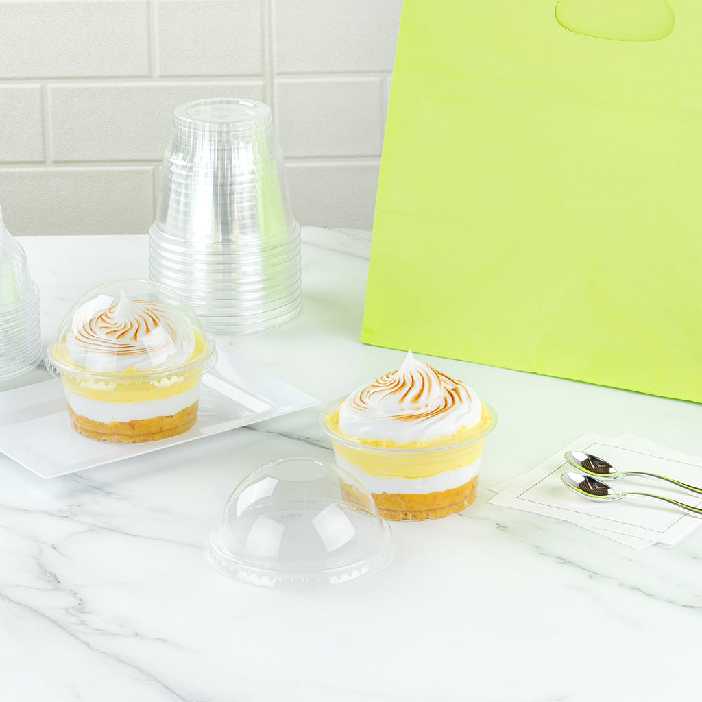 Chef 101 Round Clear Plastic Dome Lid - Fits Plastic Dessert Cup - 3 3/4" x 3 3/4" x 1 3/4" - 50 count box