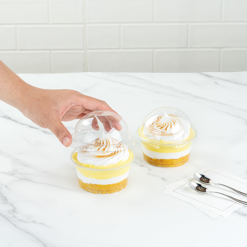 Chef 101 Round Clear Plastic Dome Lid - Fits Plastic Dessert Cup - 3 3/4" x 3 3/4" x 1 3/4" - 500 count box