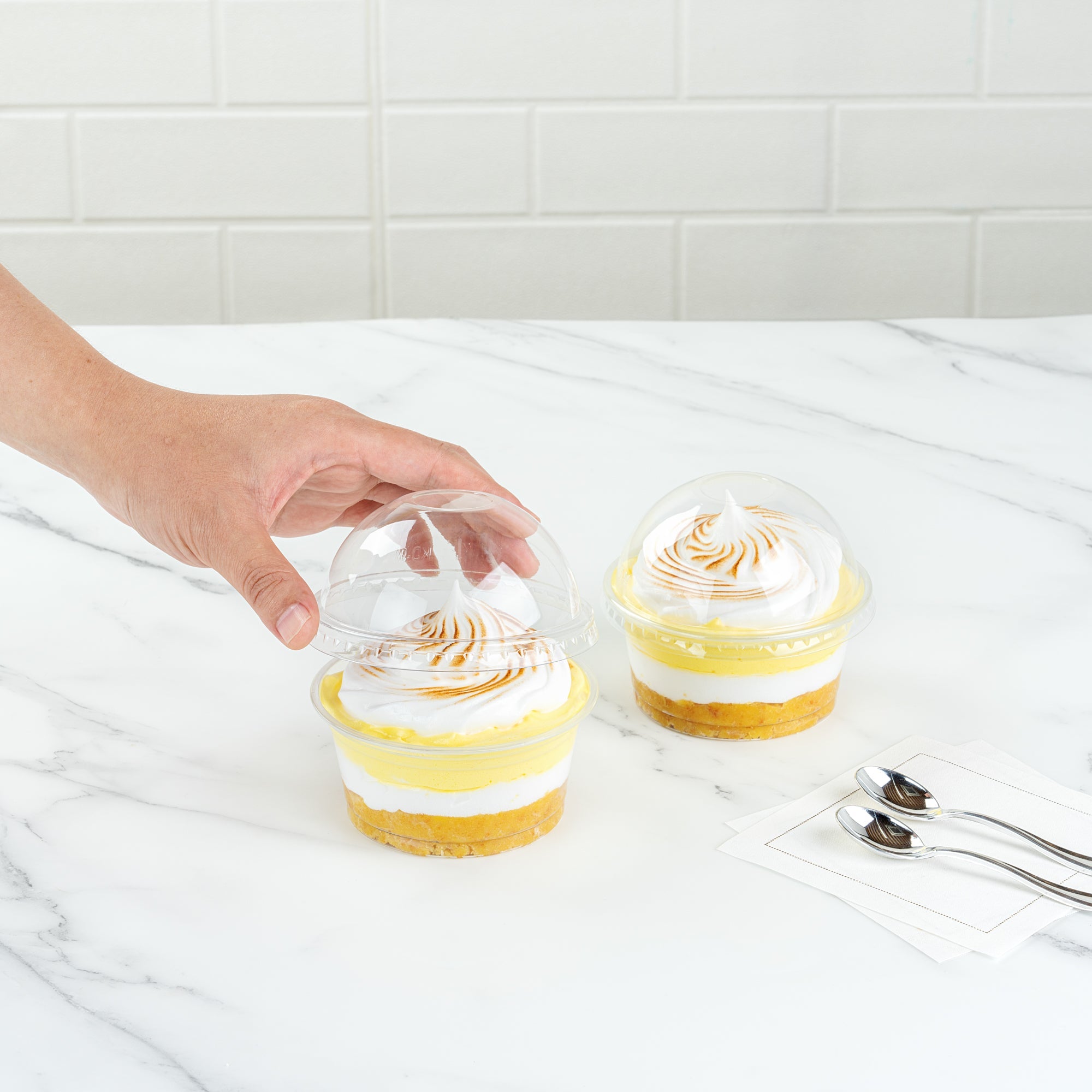 Chef 101 Round Clear Plastic Dome Lid - Fits Plastic Dessert Cup - 3 3/4" x 3 3/4" x 1 3/4" - 500 count box