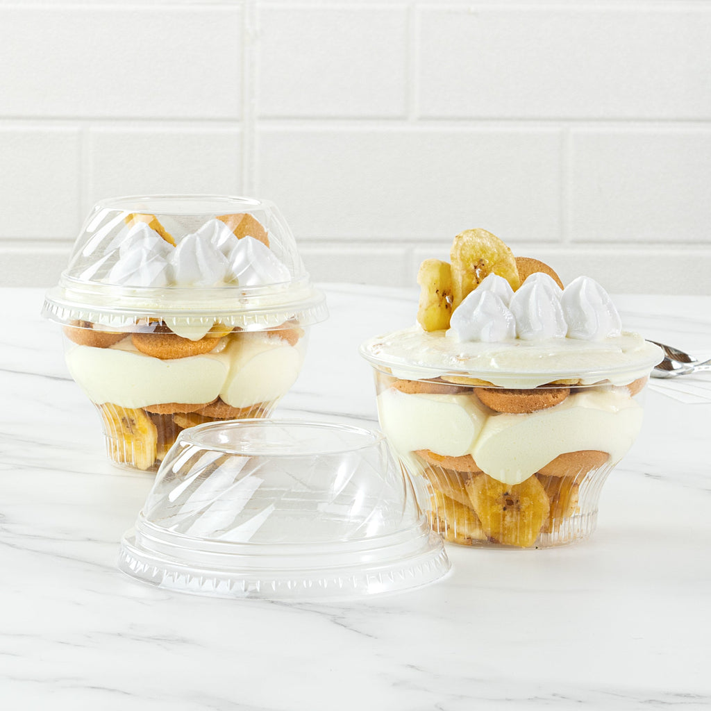 Chef 101 Round Clear Plastic Low Dome Lid - Fits Plastic Dessert Cup - 3 3/4" x 3 3/4" x 1 1/2" - 50 count box