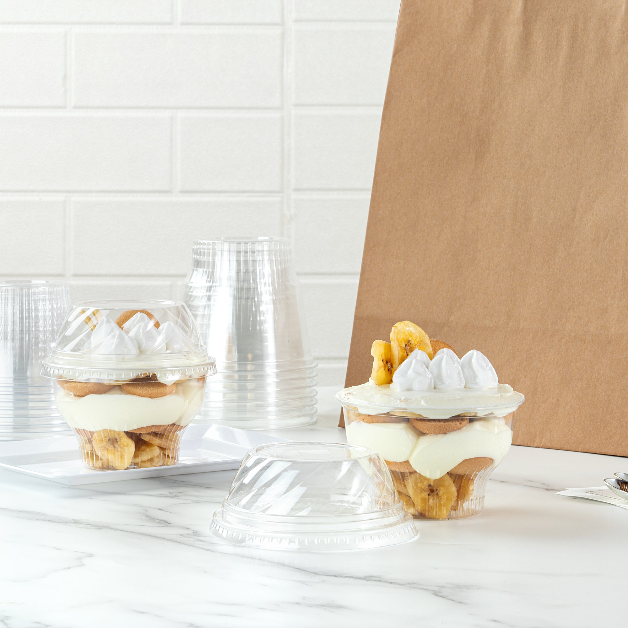 Chef 101 Round Clear Plastic Low Dome Lid - Fits Plastic Dessert Cup - 3 3/4" x 3 3/4" x 1 1/2" - 50 count box