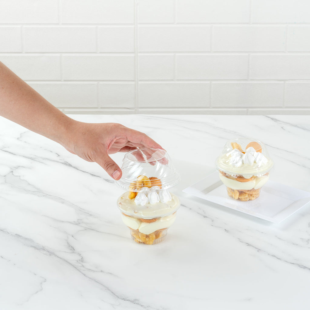 Chef 101 Round Clear Plastic Low Dome Lid - Fits Plastic Dessert Cup - 3 3/4" x 3 3/4" x 1 1/2" - 500 count box