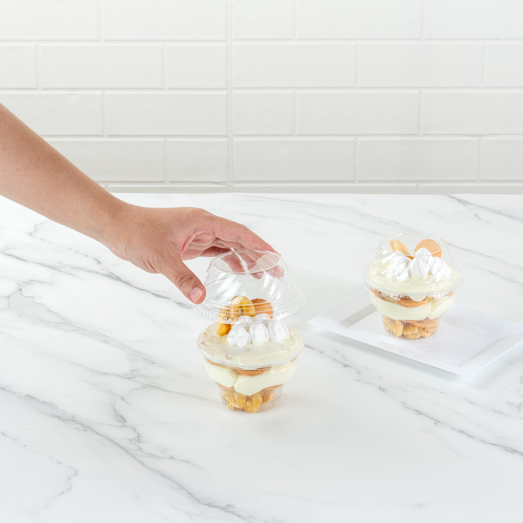 Chef 101 Round Clear Plastic Low Dome Lid - Fits Plastic Dessert Cup - 3 3/4" x 3 3/4" x 1 1/2" - 500 count box