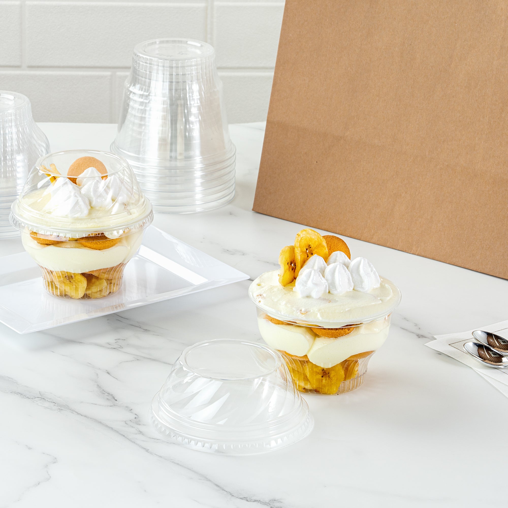 Chef 101 Round Clear Plastic Low Dome Lid - Fits Plastic Dessert Cup - 3 3/4" x 3 3/4" x 1 1/2" - 500 count box