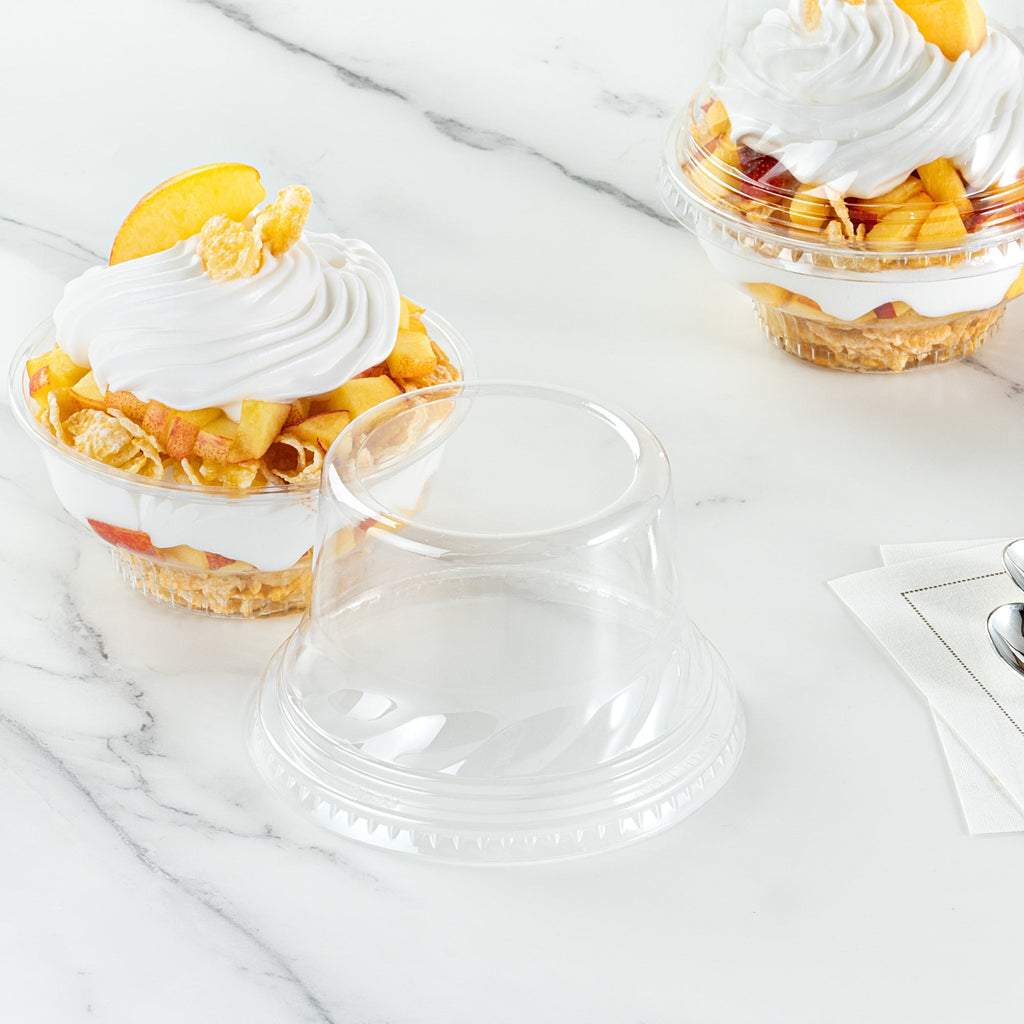 Chef 101 Round Clear Plastic Tall Dome Lid - Fits Plastic Dessert Cup - 3 3/4" x 3 3/4" x 2 1/2" - 50 count box