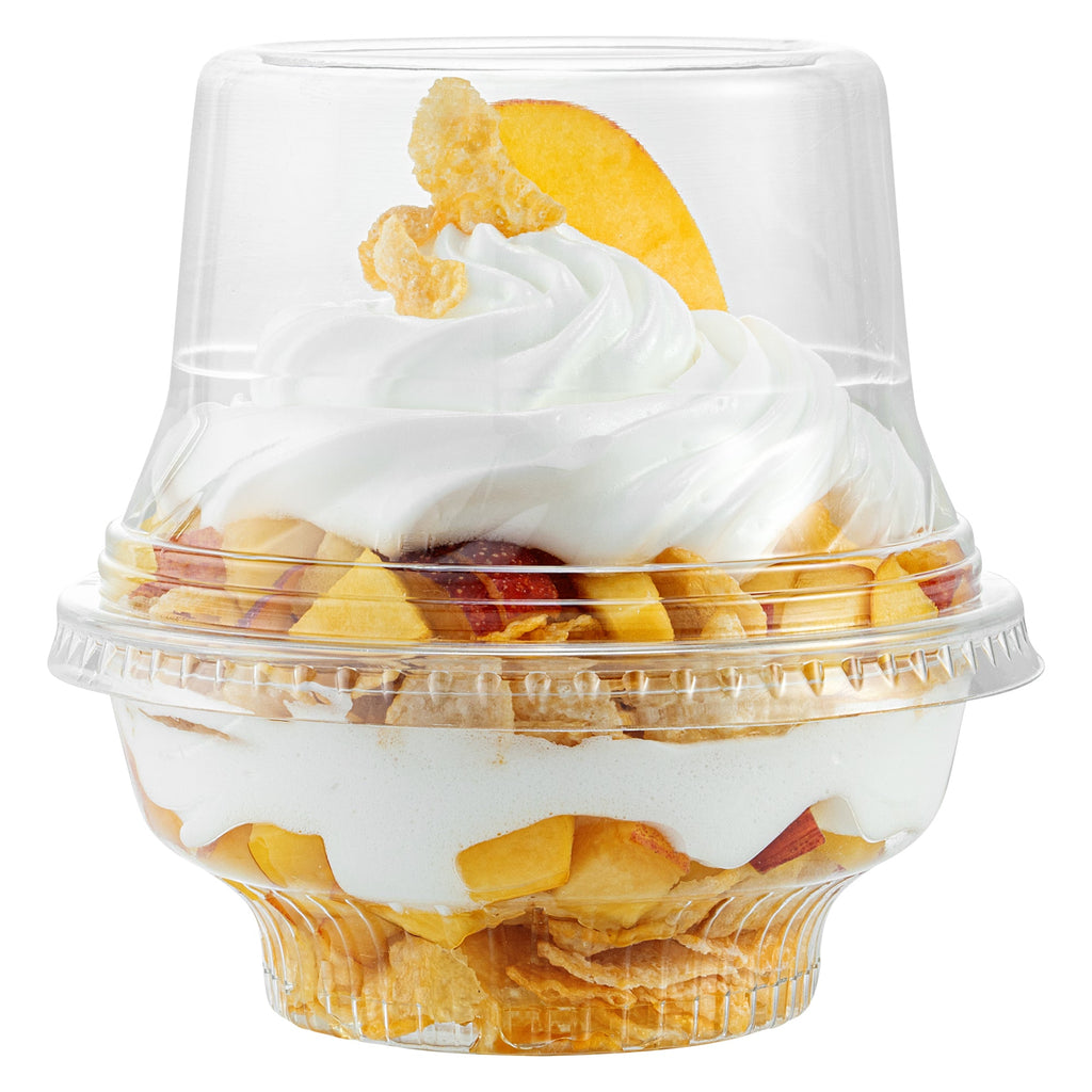 Chef 101 Round Clear Plastic Tall Dome Lid - Fits Plastic Dessert Cup - 3 3/4" x 3 3/4" x 2 1/2" - 50 count box