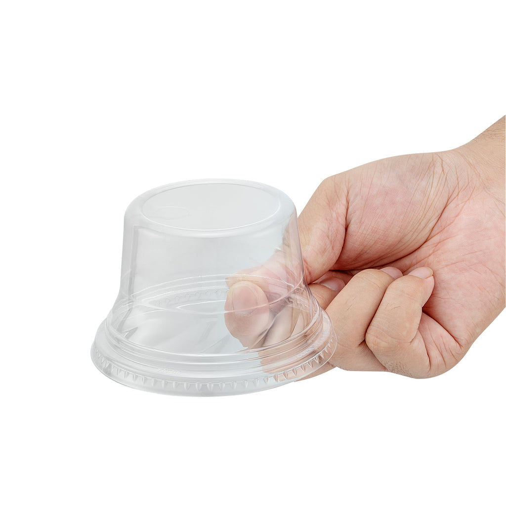 Chef 101 Round Clear Plastic Tall Dome Lid - Fits Plastic Dessert Cup - 3 3/4" x 3 3/4" x 2 1/2" - 500 count box