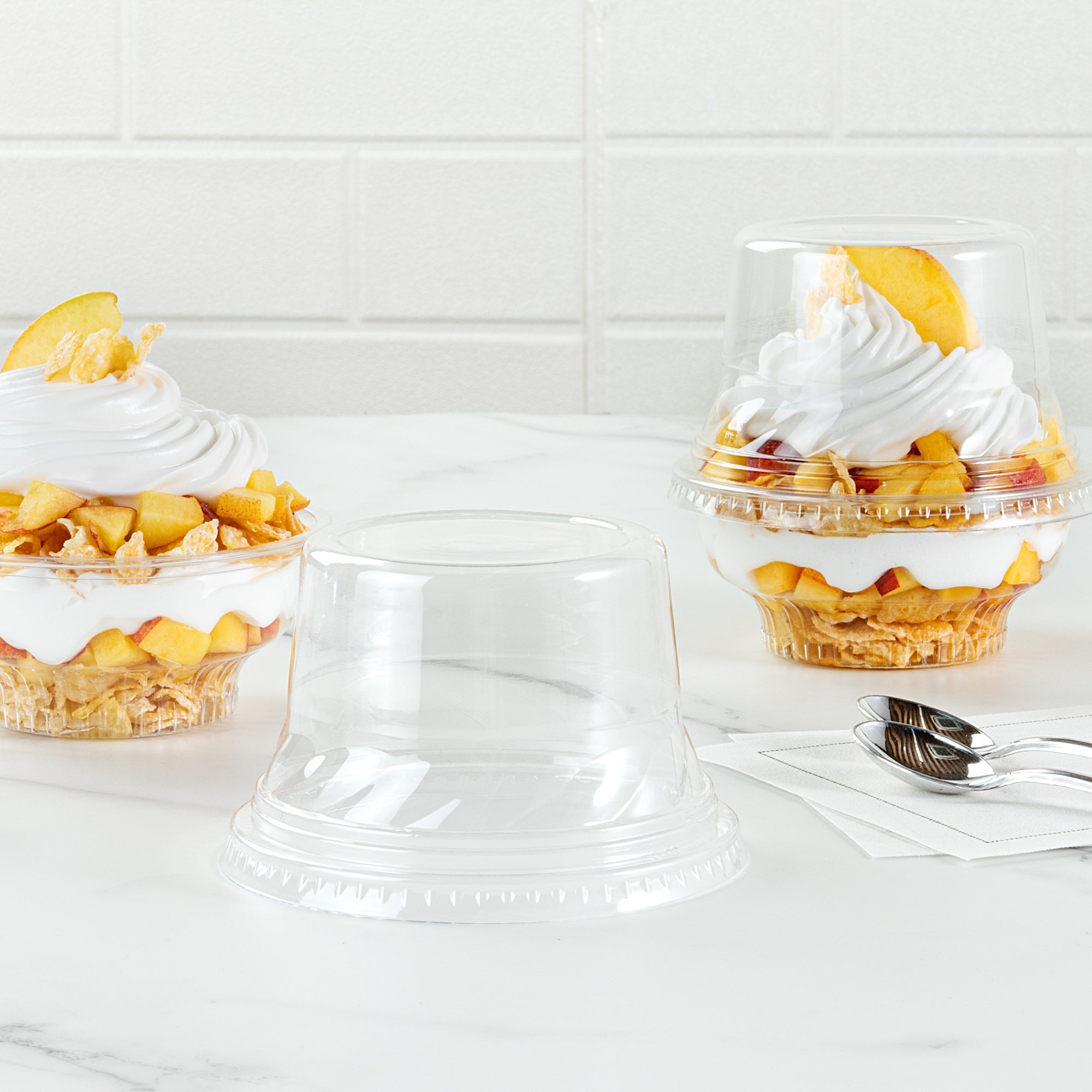 Chef 101 Round Clear Plastic Tall Dome Lid - Fits Plastic Dessert Cup - 3 3/4" x 3 3/4" x 2 1/2" - 500 count box