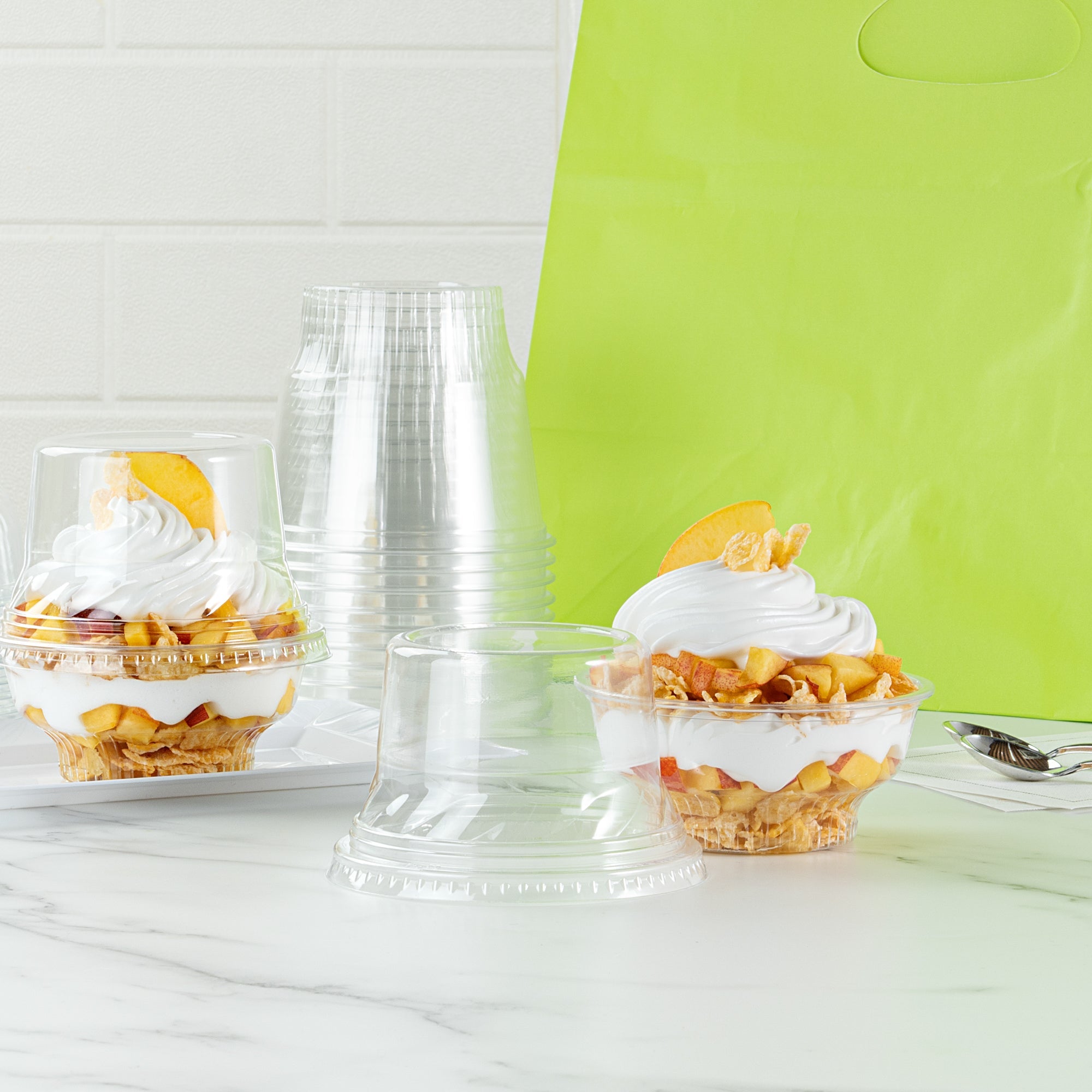 Chef 101 Round Clear Plastic Tall Dome Lid - Fits Plastic Dessert Cup - 3 3/4" x 3 3/4" x 2 1/2" - 500 count box