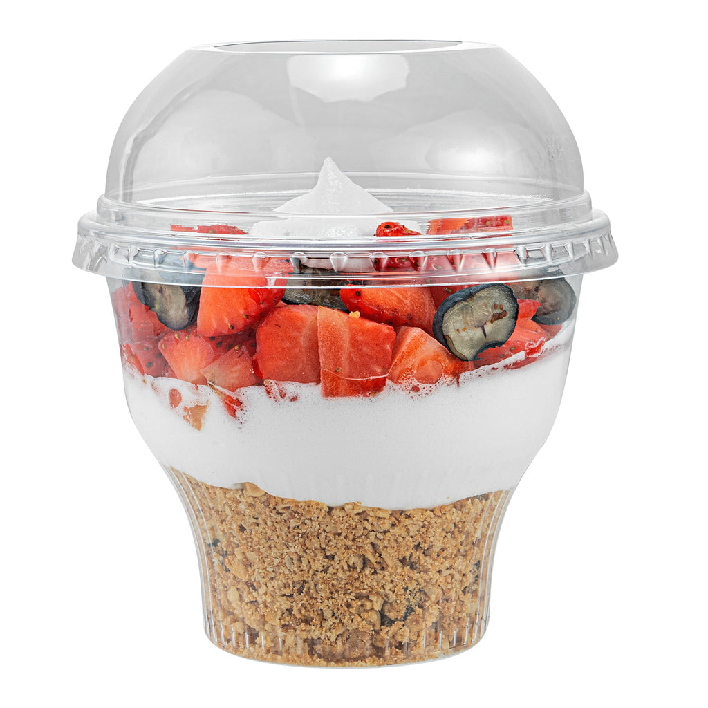 Chef 101 Round Clear Plastic Dome Lid - Fits Plastic Dessert Cup, with Hole - 3 3/4" x 3 3/4" x 1 1/2" - 500 count box