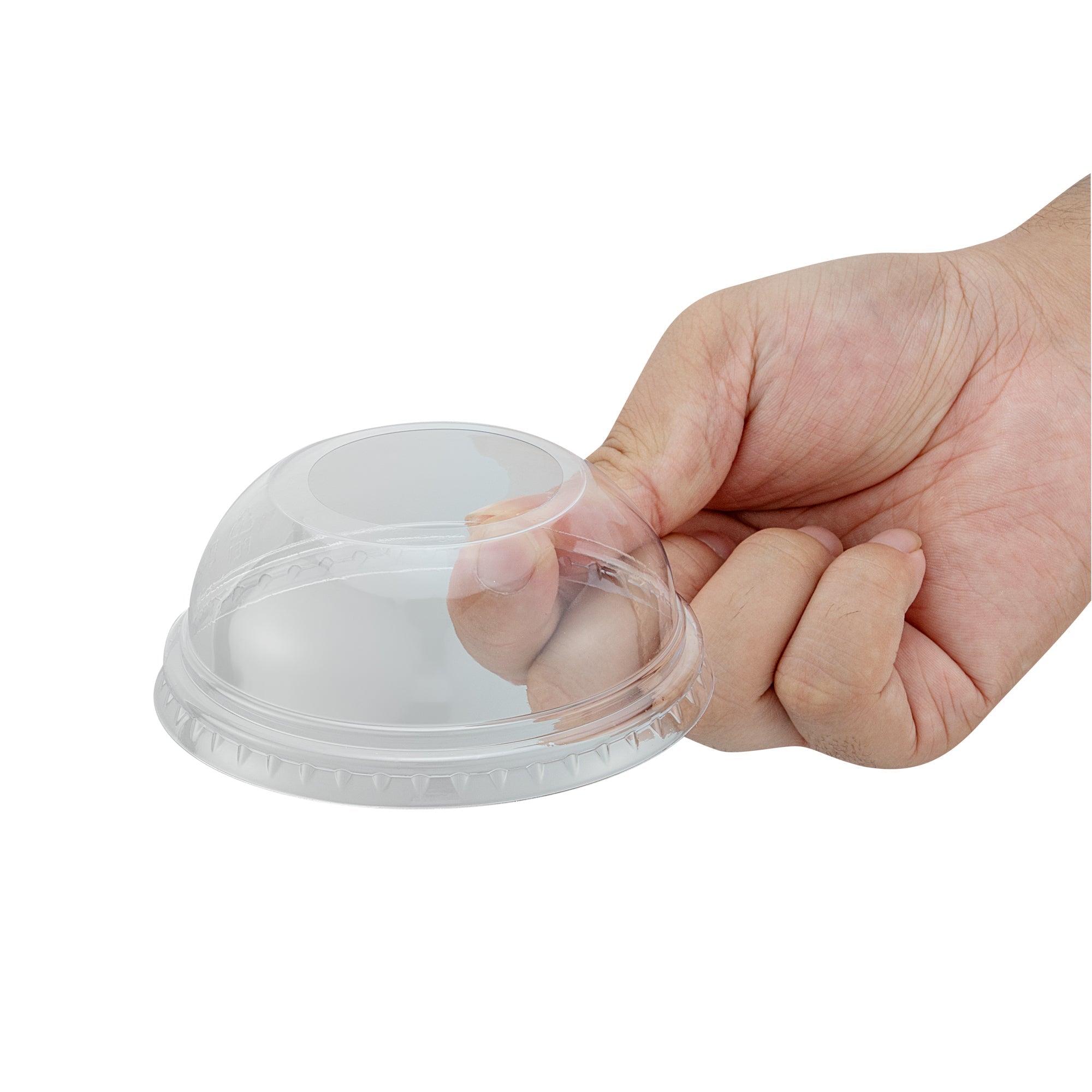 Chef 101 Round Clear Plastic Dome Lid - Fits Plastic Dessert Cup, with Hole - 3 3/4" x 3 3/4" x 1 1/2" - 500 count box