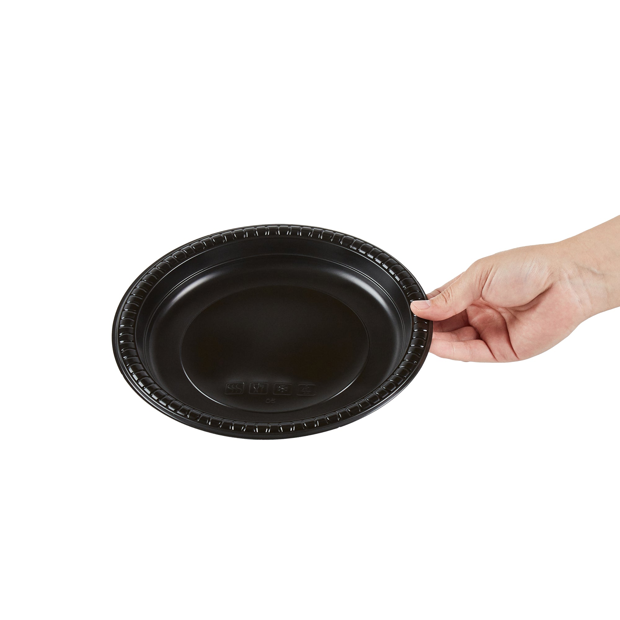 Chef 101 Round Black Plastic Plate - Microwavable - 9" x 9" x 3/4" - 50 count box