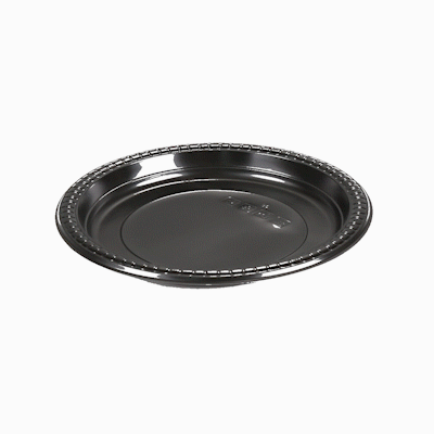 Chef 101 Round Black Plastic Plate - Microwavable - 9" x 9" x 3/4" - 50 count box