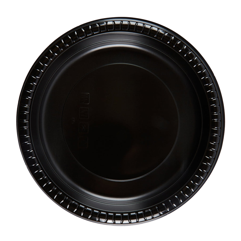 Chef 101 Round Black Plastic Plate - Microwavable - 9" x 9" x 3/4" - 50 count box